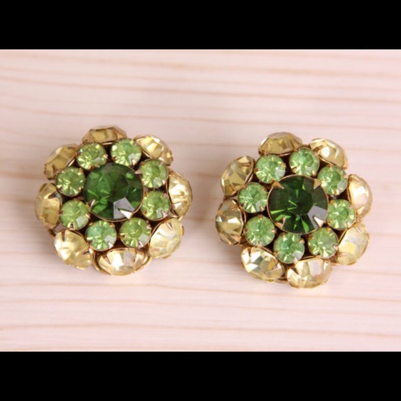 Judy Lee Clip On Earrings Emerald Green Rhinestone - Picture 1 of 4